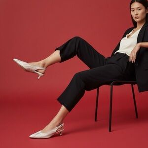 New Franco Sarto Size 12 Wide Cream Textured Snakeskin Finish Slingback Heels